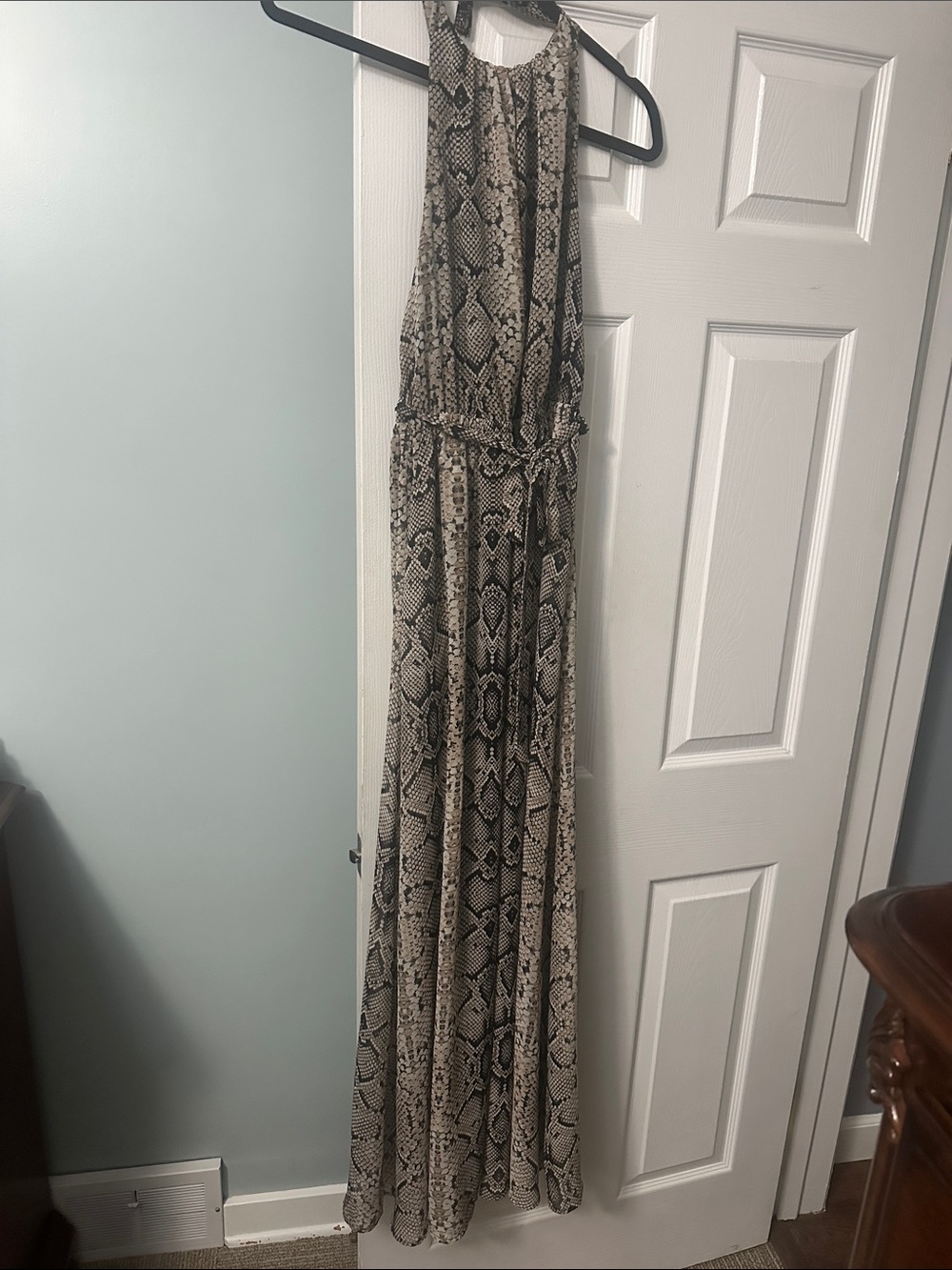 Jessica Simpson Beige and Black Snake-Print Halter Maxi Dress